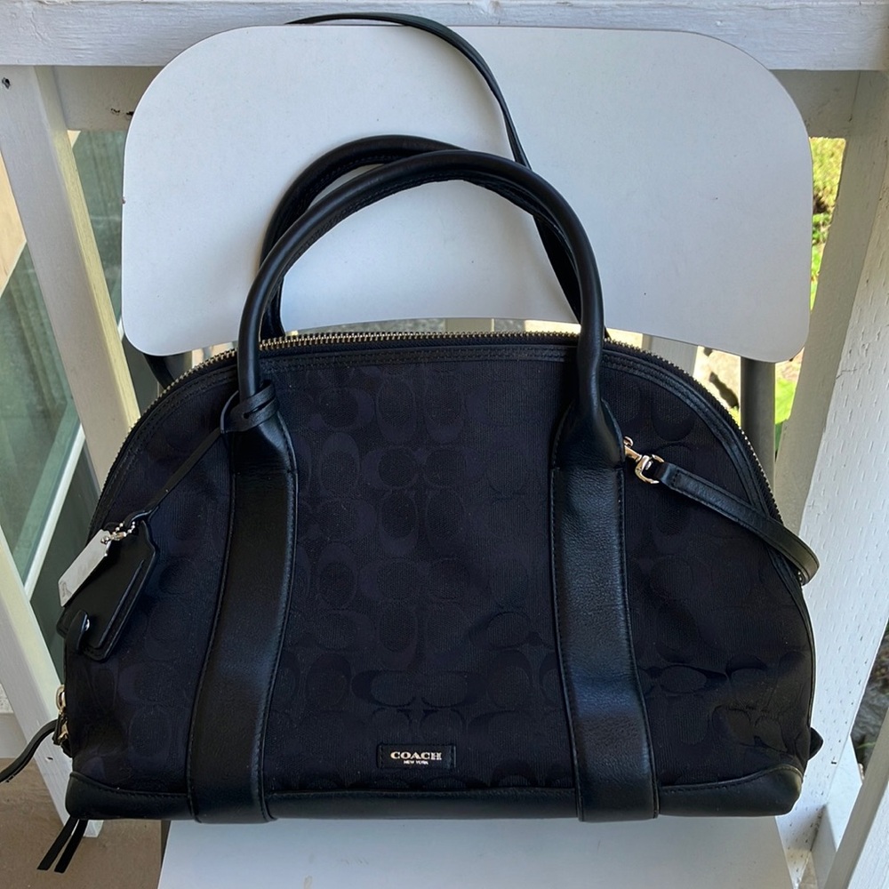 Coach Large Bleecker Preston Black Canvas w. Leather Crossbody Satchel 30158